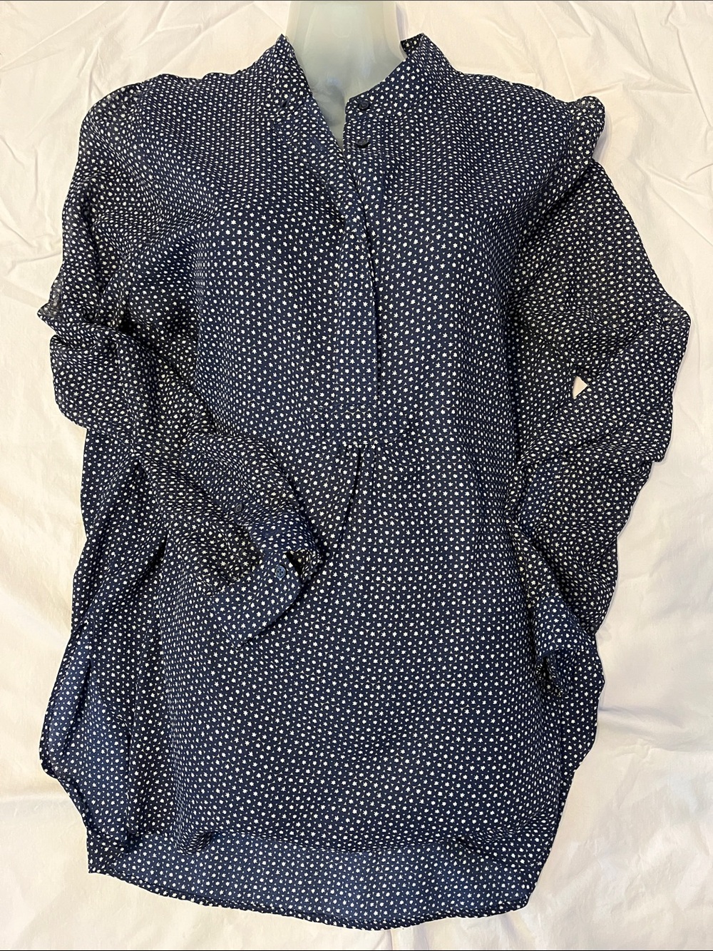 Anne Klein Navy and White Dot Long Sleeve Tunic Dress